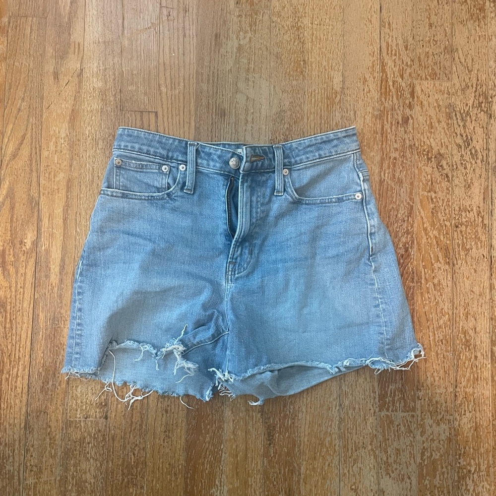 Madewell Light Blue Jean Shorts with Frayed Hem and High-Waisted Design